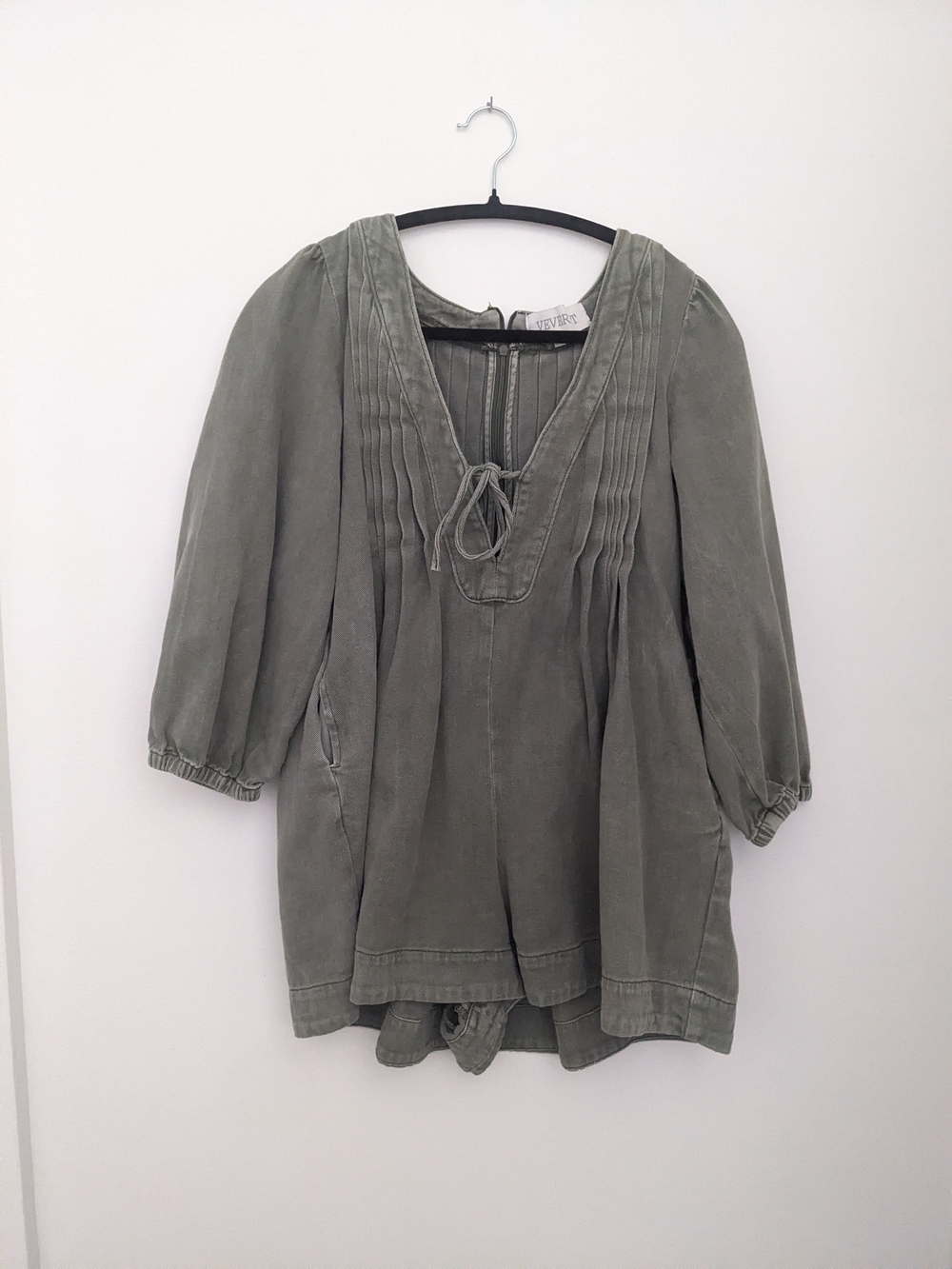 Washed Olive Green Peasant Romper